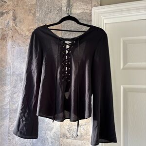 Black Lace-Up Women's Top